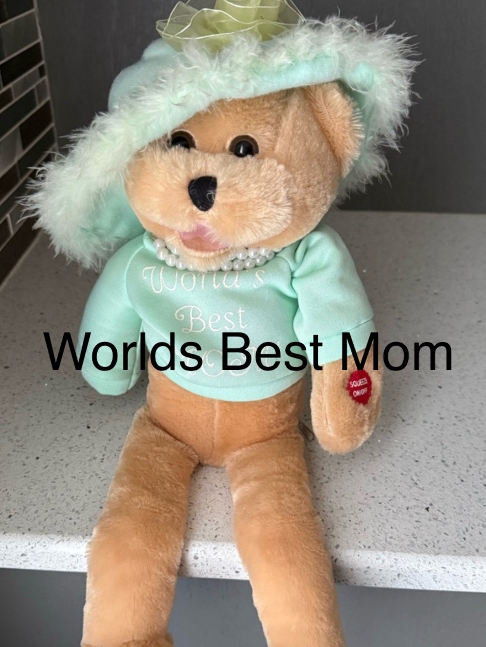 CHANTILLY Lane Musical Singing Plush Teddy Bear wearing a Light Green Dress.